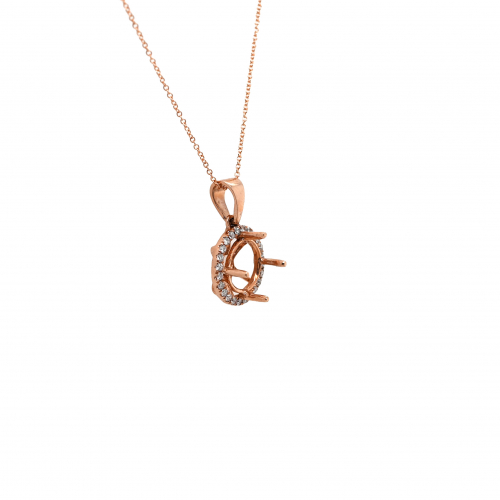 Round 8mm Pendant Semi Mount In 14k Rose Gold With Diamond Accents (chain Not Included) (pd0448)