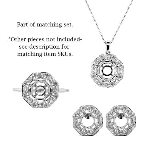 Round 8mm Pendant Semi Mount in 14K White Gold with Accent Diamonds (PD1817) Part of Matching Set
