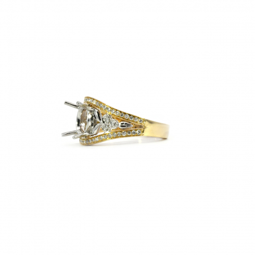 Round 8mm Ring Semi Mount In 14k Dual Tone (yellow/white) Gold With Diamond Accents