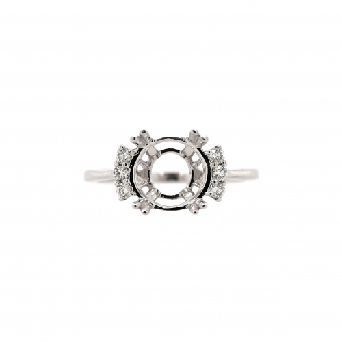 Round 9mm Ring Semi Mount in 14K White Gold with Accent Diamonds (RG1451)