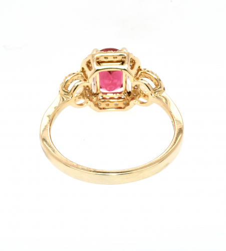 Rubellite Tourmaline Oval 1.37 Carat With Accent Diamonds Halo Engagement Ring In 14k Yellow Gold