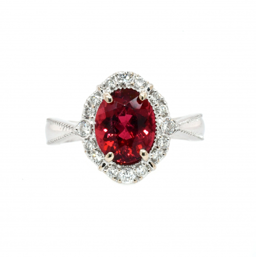 Rubellite Tourmaline Oval 1.93 Carat With Accent Diamonds Halo Ring In 14K White Gold