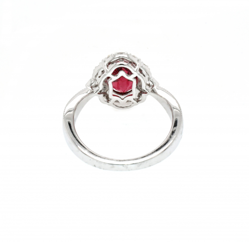 Rubellite Tourmaline Oval 1.93 Carat With Accent Diamonds Halo Ring In 14K White Gold
