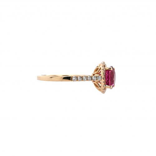 Rubellite Tourmaline Round 1.90 Carat Ring With Accent Diamonds In 14k Yellow Gold