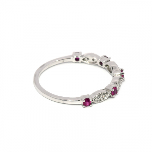 Ruby Round 0.19 Carat Ring Band With Accent Diamonds In 14k White Gold
