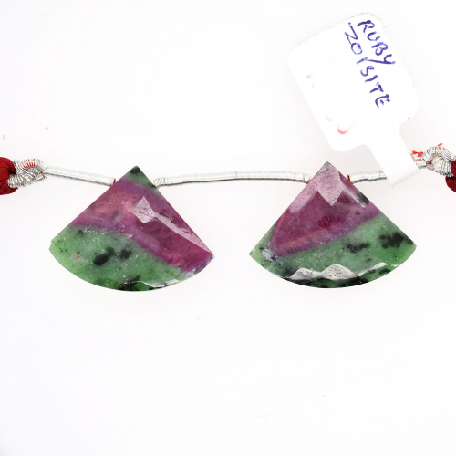 Ruby Zoisite Drop Fan Shape 19x25mm Drilled Bead Matching Pair
