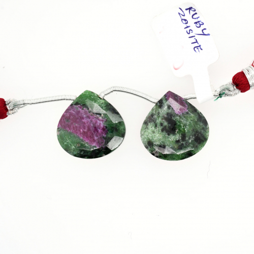 Ruby Zoisite Drop Heart Shape 19x19mm Drilled Bead Matching Pair
