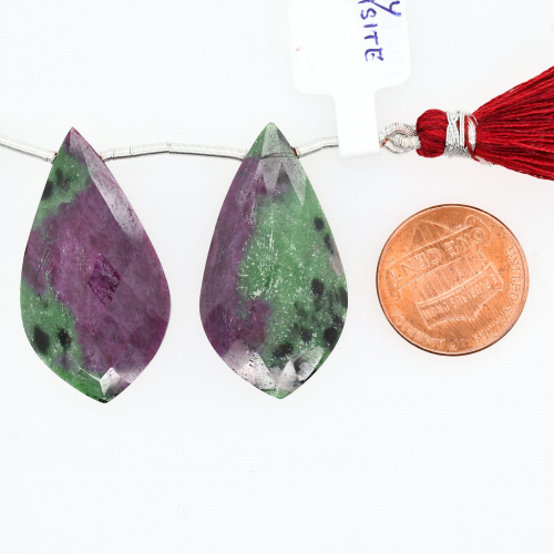 Ruby Zoisite Drop Leaf Shape 35x19mm Drilled Bead Matching Pair