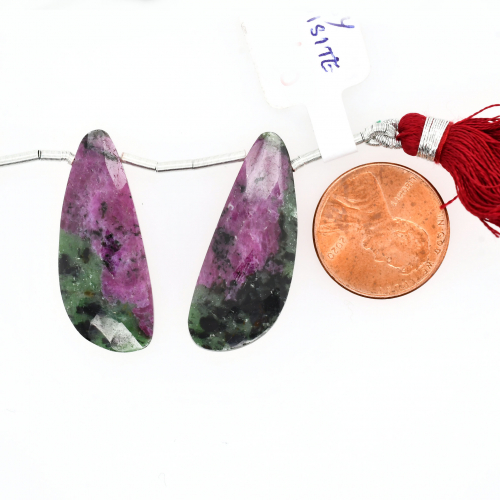 Ruby Zoisite Drop Wing Shape 31x12mm Drilled Bead Matching Pair