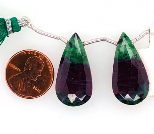Ruby Zoisite Drops Almond Shape 26x12mm Drilled Bead Matching Pair