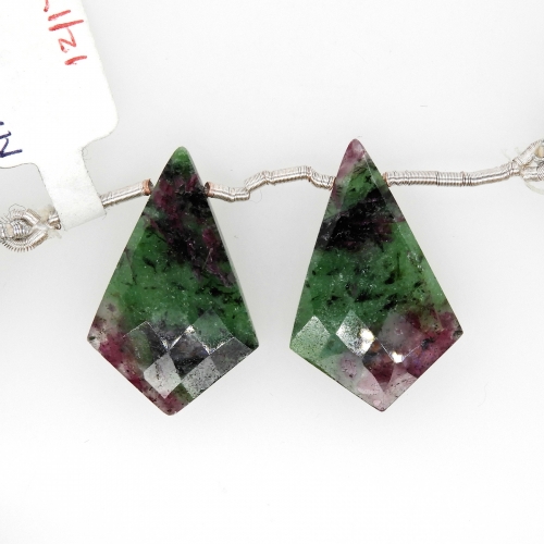 Ruby Zoisite Drops Shield Shape 29x18mm Drilled Beads Matching Pair