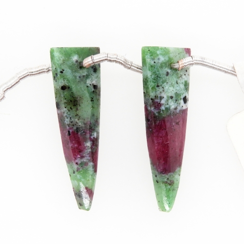 Ruby Zoisite Drops Trillion Shape 27x10mm Drilled Bead Matching Pair