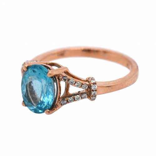 Sky Apatite Oval 1.99 Carat Ring With Diamond Accent In 14k Rose Gold