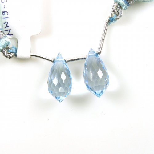 Sky Blue Topaz Drops Briolette Shape 18x8MM Drilled Beads Matching Pair