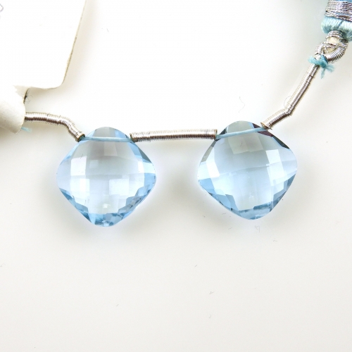 Sky Blue Topaz Drops Cushion Shape 13x13mm Drilled Beads Matching Pair