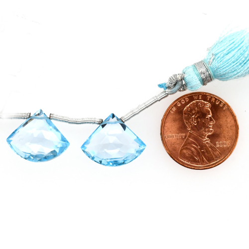 Sky Blue Topaz Drops Fan Shape 13x16mm Drilled Beads Matching Pair