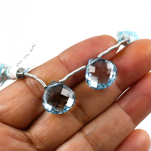 Sky Blue Topaz Drops Heart Shape 14x14mm Drilled Beads Matching Pair