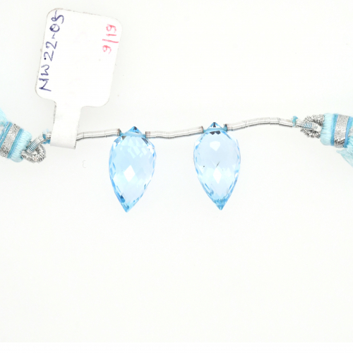 Sky Blue Topaz Drops Okra Shape 17x9mm Drilled Beads Matching Pair
