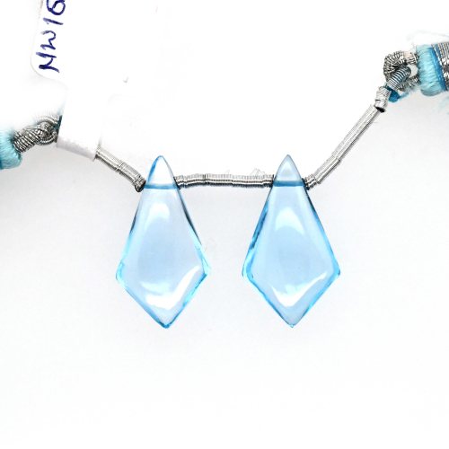 Sky Blue Topaz Drops Shield Shape 21x12mm Drilled Beads Matching Pair