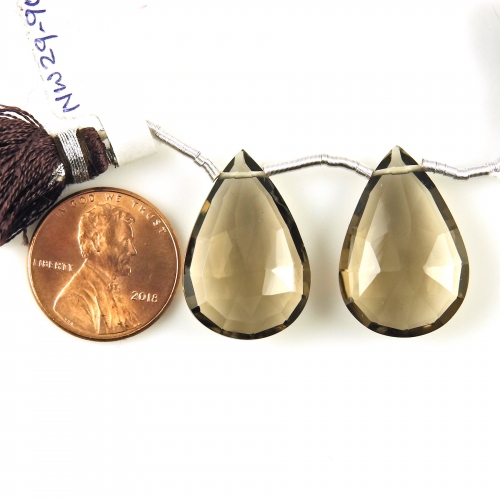 Smoky Quartz Drops Almond Shape 23x15mm Drilled Beads Matching Pair