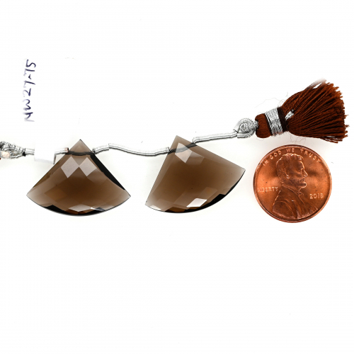 Smoky Quartz Drops Fan Shape 19x25mm Drilled Bead Matching Pair