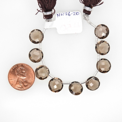 Smoky Quartz Drops Round 10mm Drilled Beads 9 Pieces Line