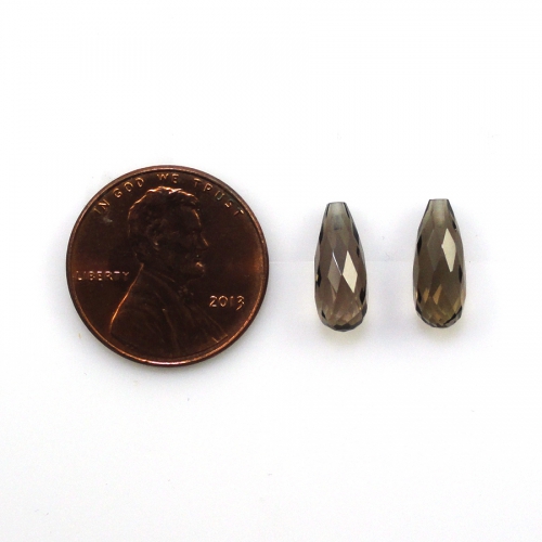 Smoky Quartz Faceted Drops Briolette Shape12x5mm Half Drilled Beads Matching Pair