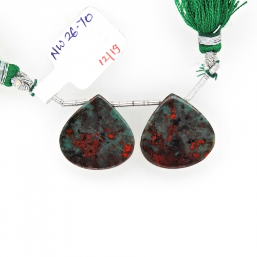 Sonora Jasper Drops Heart Shape 20x20mm Drilled Beads Matching Pair