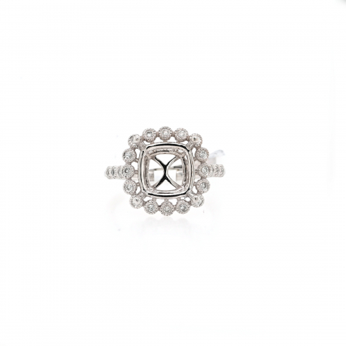 Square Cushion 10mm Ring Semi Mount in 14K White Gold With Diamond Accents