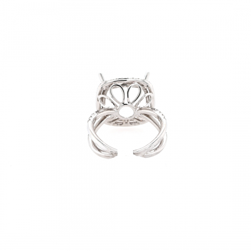 Square Cushion 14mm Ring Semi Mount in 14K White Gold With Diamond Accents