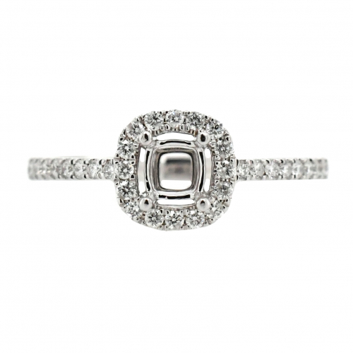 Square Cushion 4mm Ring Semi Mount in 14K White Gold With White Diamonds (RG0406)