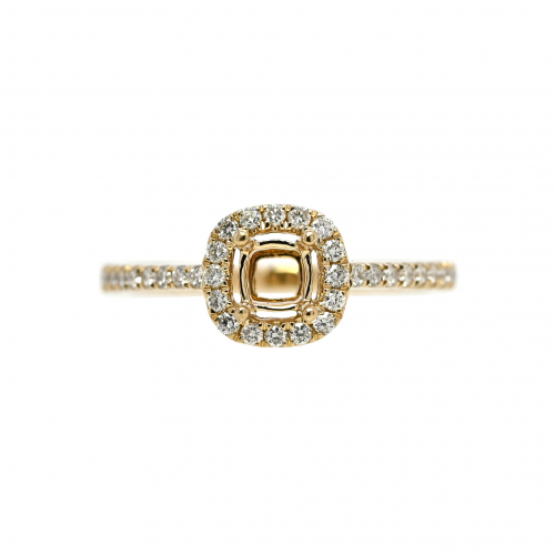 Square Cushion 4mm Ring Semi Mount In 14k Yellow Gold With White Diamonds (rg0406)