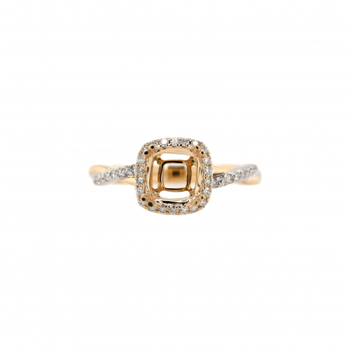 Square Cushion 6.5mm Ring Semi Mount In 14k Dual Tone (yellow/white) Gold With Diamond Accents (rg1796)