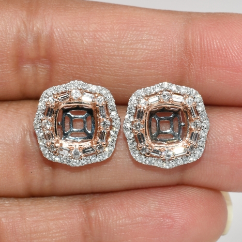 Square Cushion 7mm Earring Semi Mount in 14K Dual Tone (Rose/White) Gold With White Diamonds(ER0254)