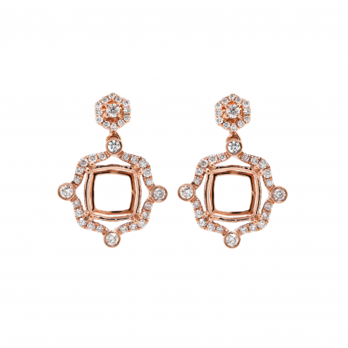 Square Cushion 7mm Earring Semi Mount in 14K Rose Gold with Accent Diamonds (ER1913) Part of Matching Set