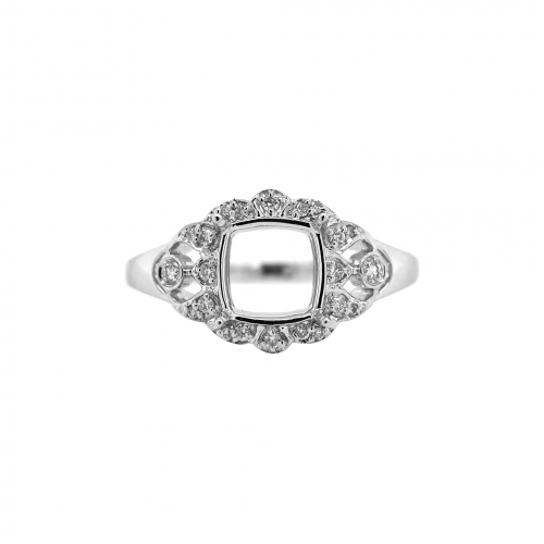 Square Cushion 7mm Ring Semi Mount in 14K White Gold with White Diamonds (RG3776)