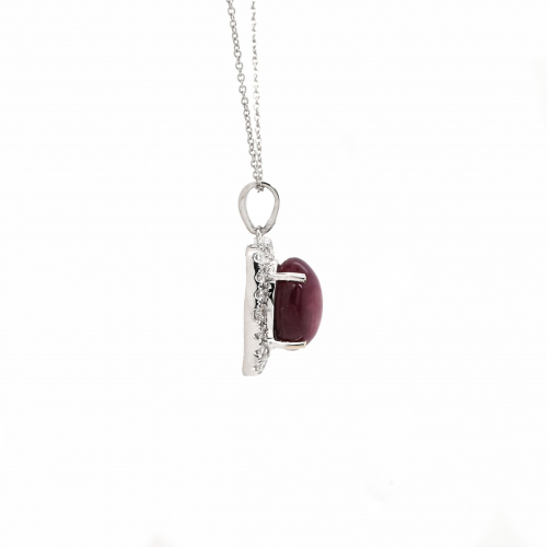 Star Ruby Oval Shape 4.90 Carat Pendant with Accent Diamond in 14K White Gold ( Chain Not Included )