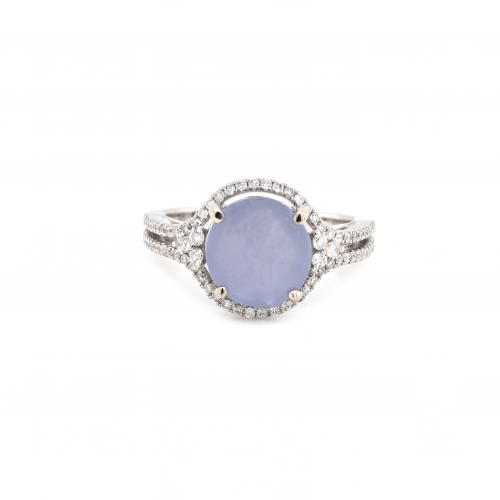 Star Sapphire Oval Shape 4.39 Carat Ring In 14k White Gold With Accent Diamonds