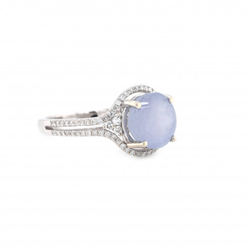 Star Sapphire Oval Shape 4.39 Carat Ring In 14k White Gold With Accent Diamonds