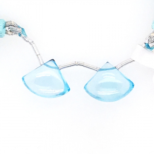 Swiss Blue Topaz Drops Fan Shape 15x13mm Drilled Beads Matching Pair