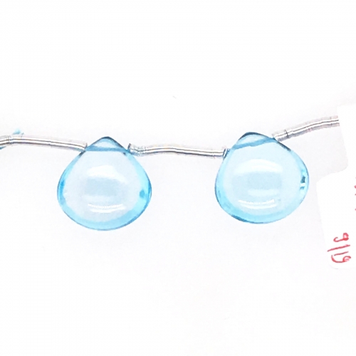 Swiss Blue Topaz Drops Heart Shape 13mm Drilled Beads Matching Pair