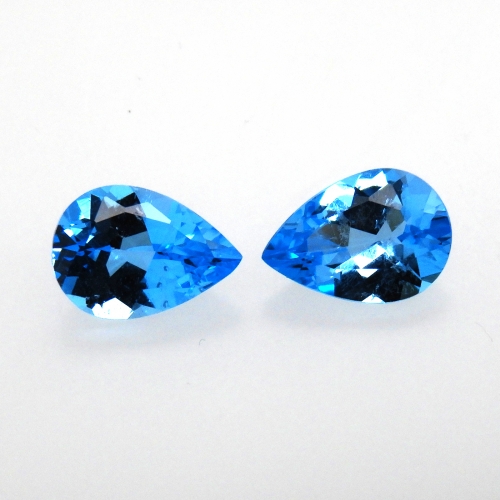 Swiss Blue Topaz Pear Shape 10x7mm Matching Pair Approximately 4 Carat