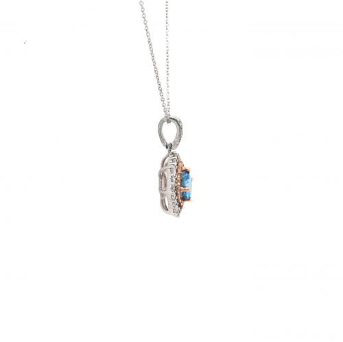 Swiss Blue Topaz Round Shape 0.56 Carat Pendant With Accent Diamond In 14k Dual Ton White And Rose Gold ( Chain Not Included )