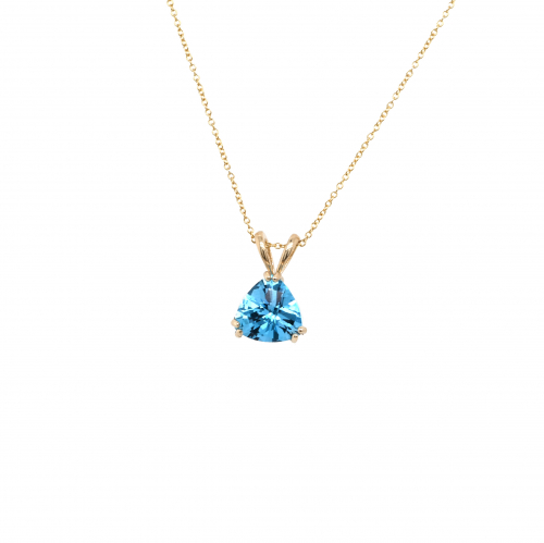 Swiss Blue Topaz Trillion Shape 2.05 Carat  Pendant In 14k Yellow Gold ( Chain Not Included )
