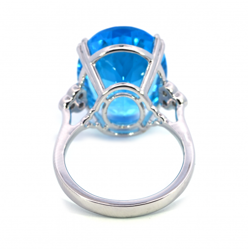 Swiss Topaz Oval 16.14 Carat Ring In 14k White Gold With Accented Diamonds