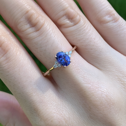 Tanzanite Oval 0.78 Carat Ring With Accent Diamonds In 14k Rose Gold
