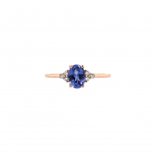 Tanzanite Oval 0.78 Carat Ring With Accent Diamonds In 14k Rose Gold
