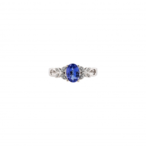 Tanzanite Oval 0.79 Carat Ring with Accent Diamonds in 14K White Gold
