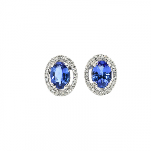 Tanzanite Oval Shape 1.60 Carat Stud Earrings In 14k White Gold Accented With Diamonds