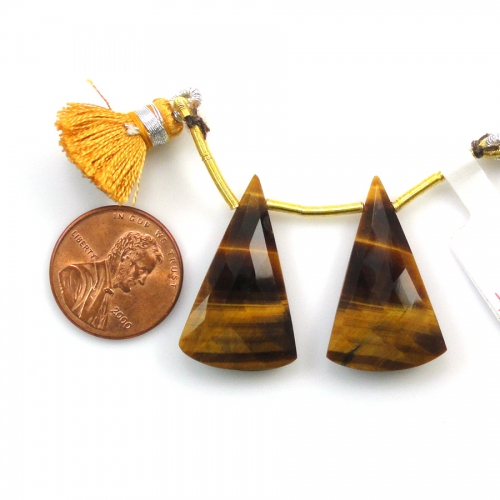 Tiger's Eye Drops Conical Shape 29x18mm Drilled Beads Matching Pair
